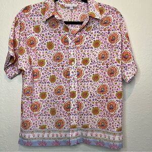 Maison d’Amelie short sleeve button down boho top 🌺 floral 🌺 size XS
